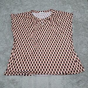 Notations Woman 3X Red Black White Geometric Circle Print Short Sleeve Top